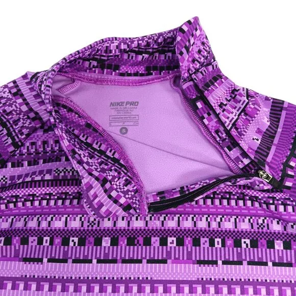 NIKE PRO-Dri-Fit Girl's Long Sleeve Side Neck 1/4 Zip Top-SIZE SMALL-Purple-Kids - Picture 5 of 14
